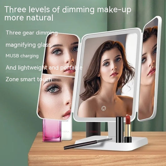 Desktop Tri-fold LED Cosmetic Mirror With Lights